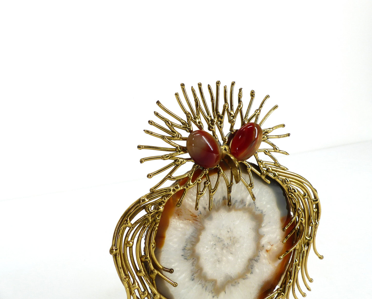 Sculpture chouette brutaliste laiton et agate 1970