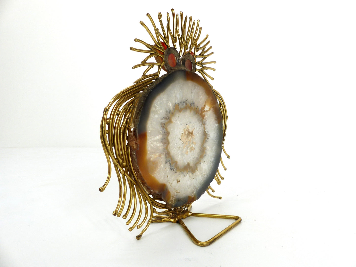 Sculpture chouette brutaliste laiton et agate 1970