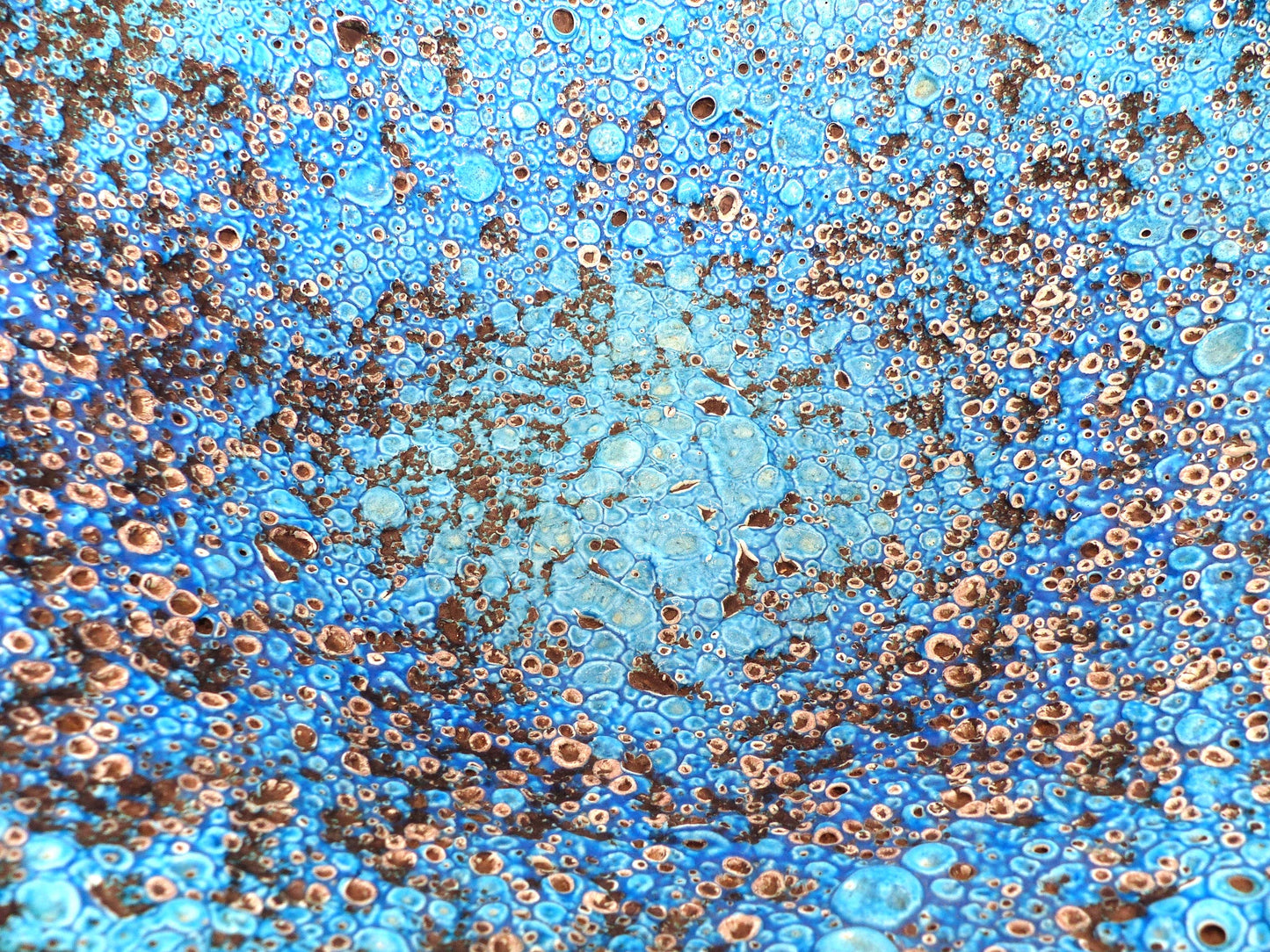 Coupe à fruit en céramique émaux écume de mer bleu turquoise 1950