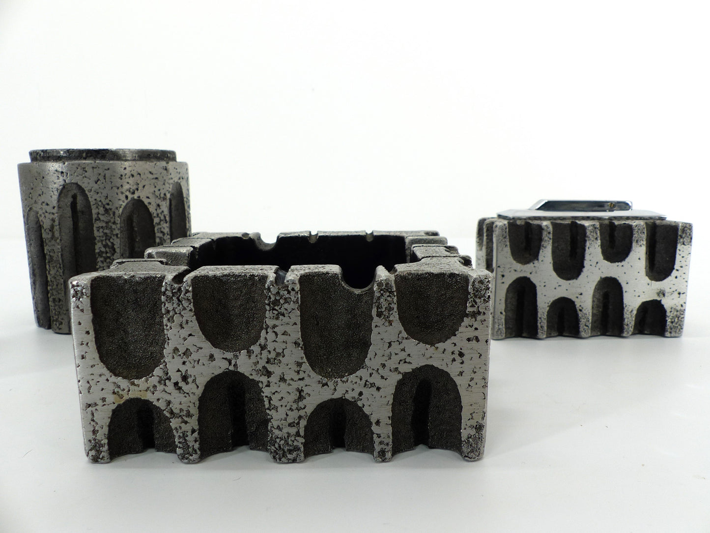 Set de fumeur brutaliste en aluminium Casper Studioguss 1970