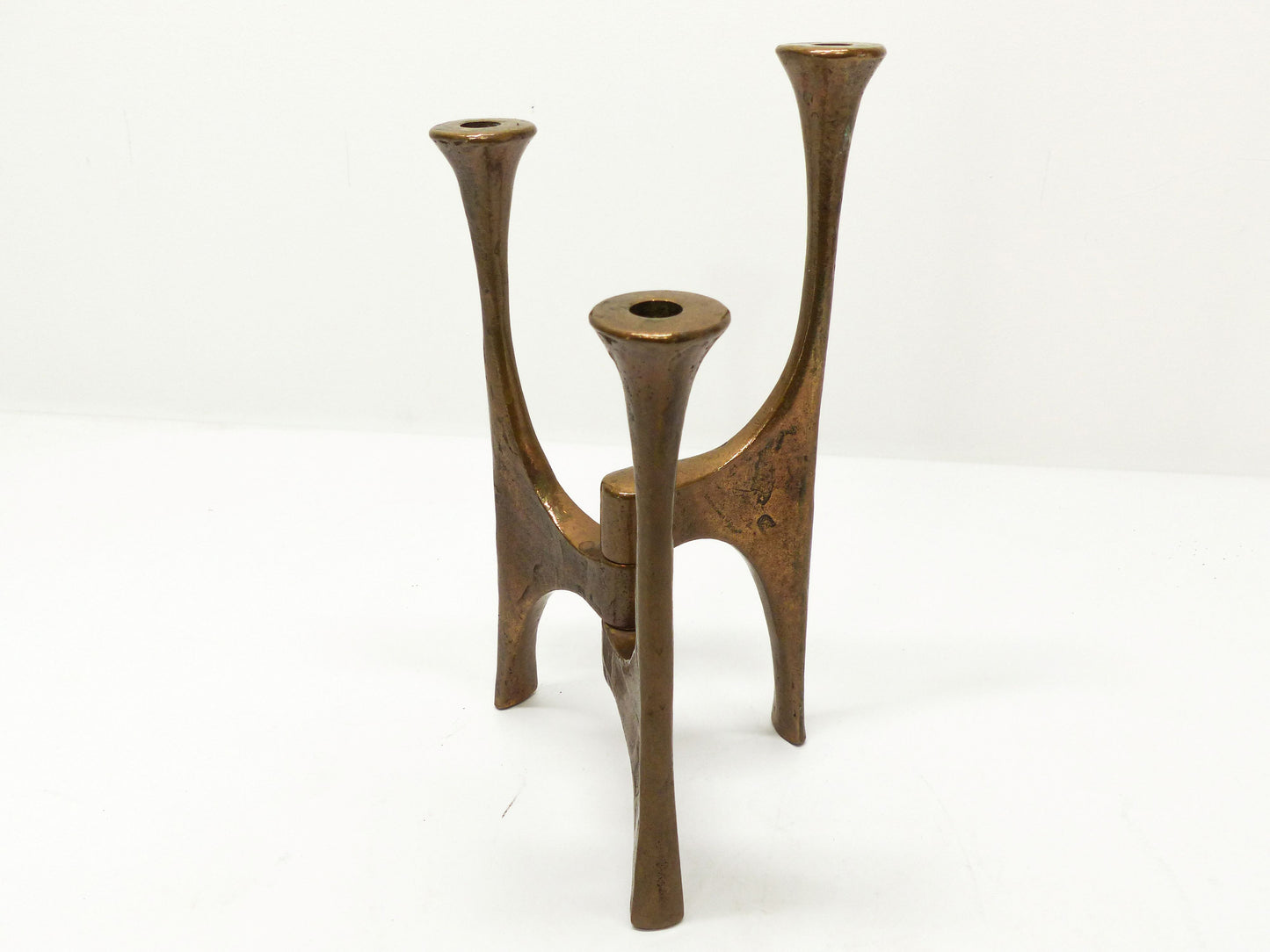 Bougeoir brutaliste en bronze tripode Michael Harjes 1960