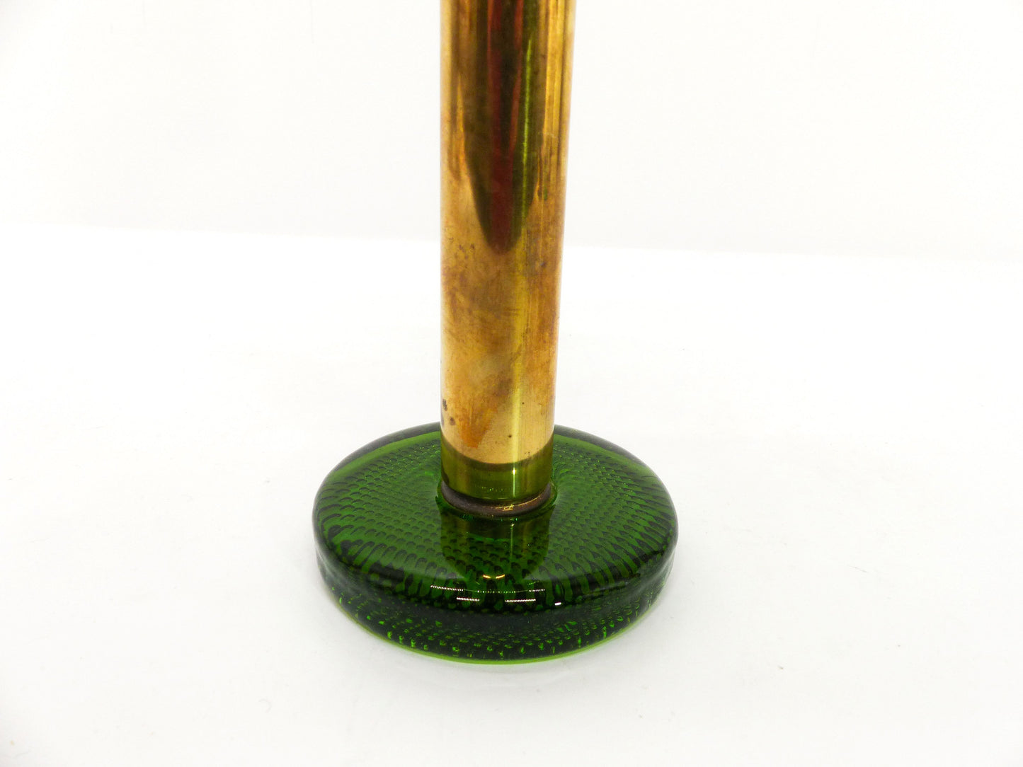 Scandinavian candle holder Gnosjö green glass and brass 1960