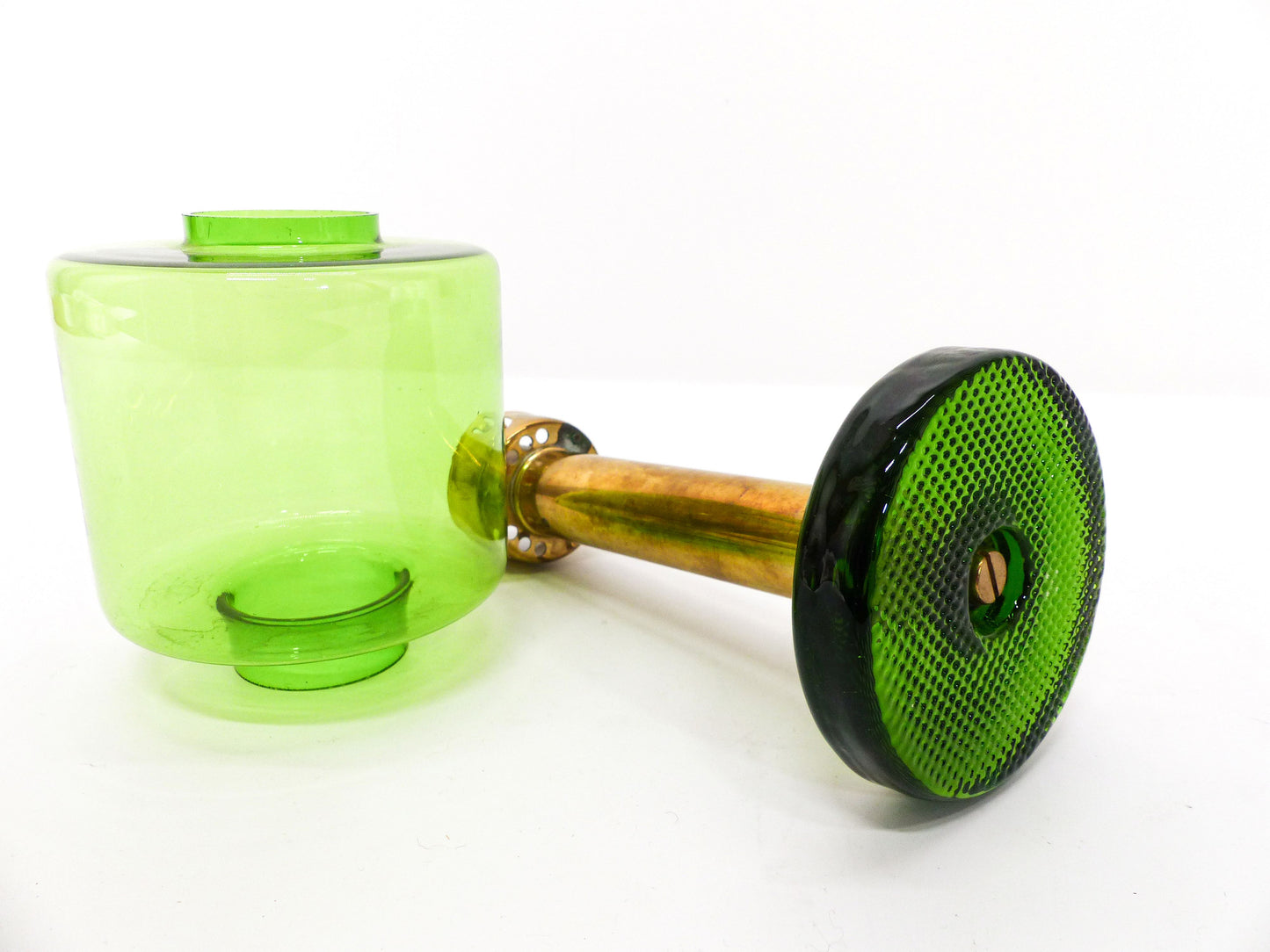 Scandinavian candle holder Gnosjö green glass and brass 1960