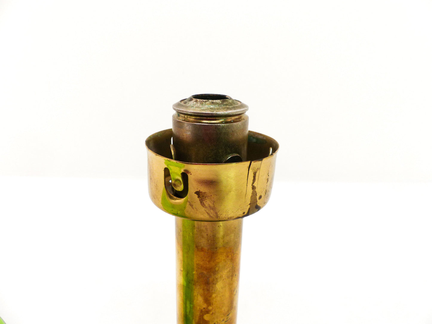 Scandinavian candle holder Gnosjö green glass and brass 1960