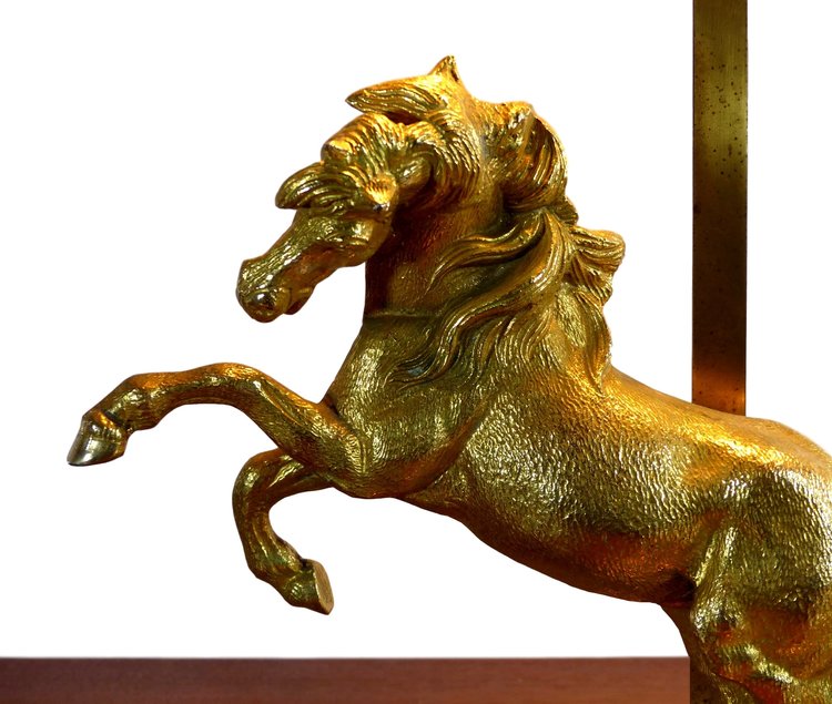 LAMPE DE TABLE CHEVAL EN METAL DORÉ