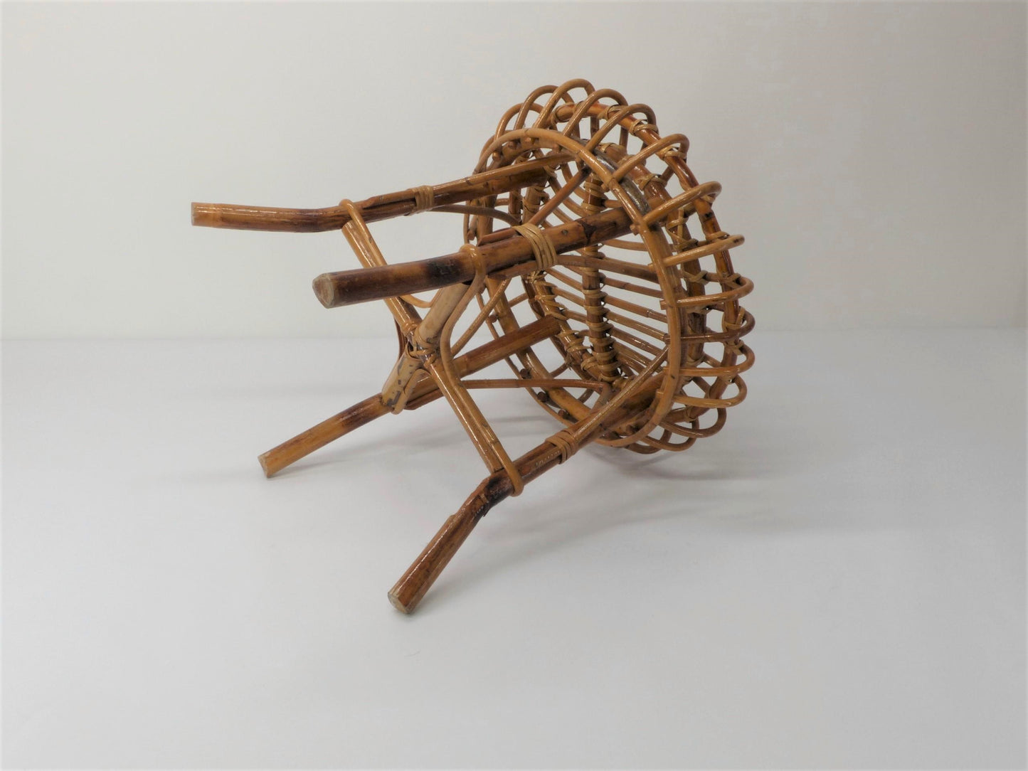 TABOURET OTTOMAN RIVIERA EN BAMBOU ET ROTIN FRANCO ALBINI 1960