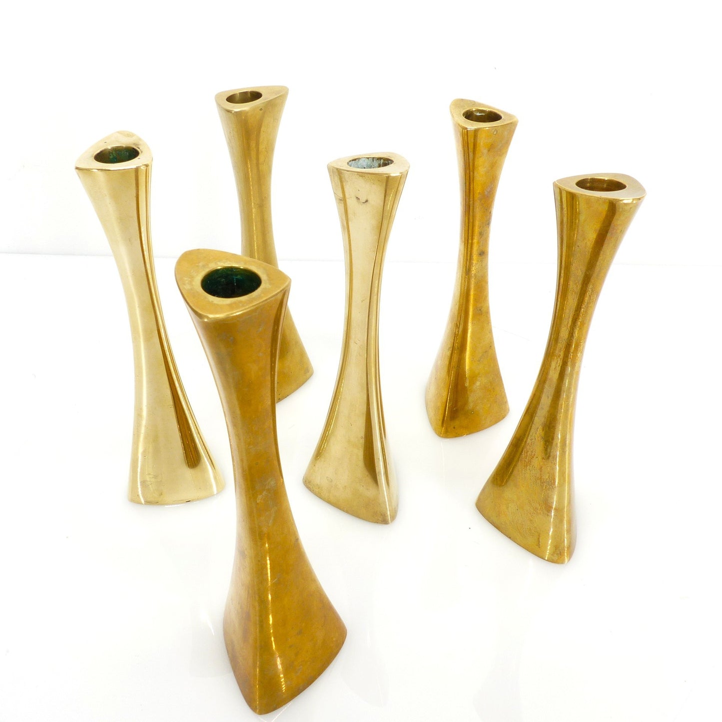 6 Ytterberg solid brass candlesticks for BCA Eskilstuna, Sweden, circa 1960