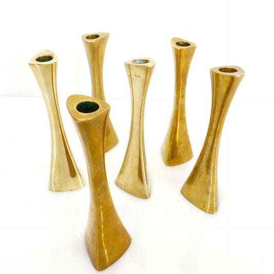 6 Ytterberg solid brass candlesticks for BCA Eskilstuna, Sweden, circa 1960