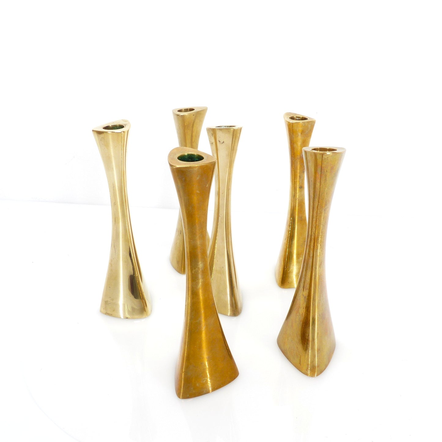 6 Ytterberg solid brass candlesticks for BCA Eskilstuna, Sweden, circa 1960