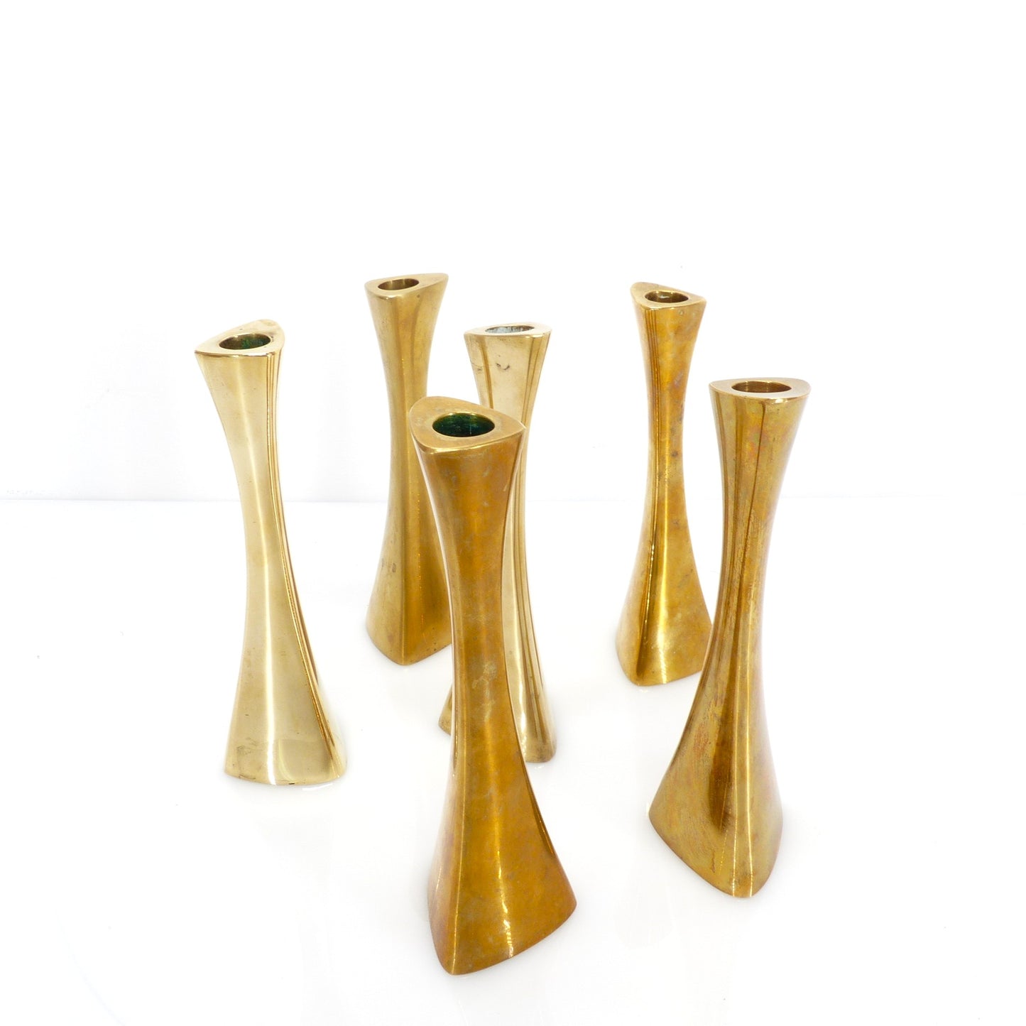 6 Ytterberg solid brass candlesticks for BCA Eskilstuna, Sweden, circa 1960