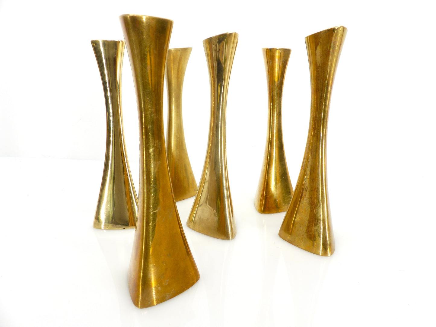 6 Ytterberg solid brass candlesticks for BCA Eskilstuna, Sweden, circa 1960