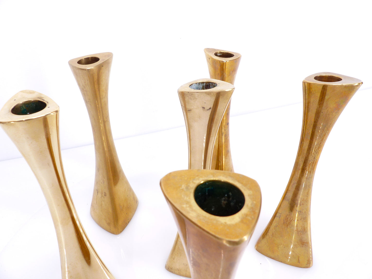 6 Ytterberg solid brass candlesticks for BCA Eskilstuna, Sweden, circa 1960