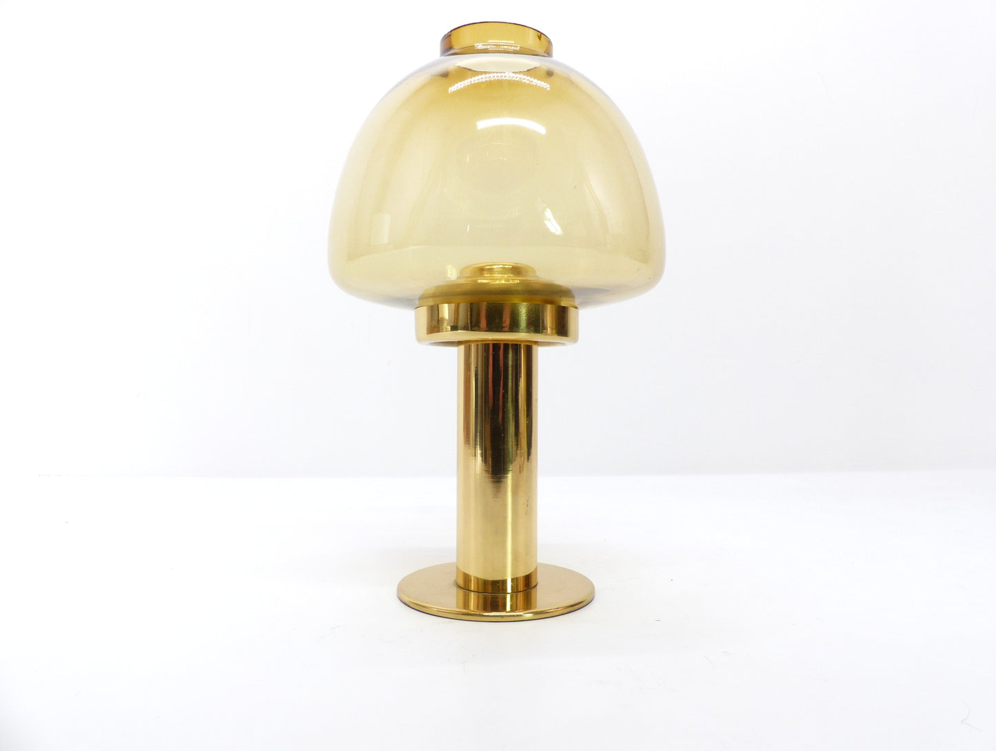 Set of 5 Scandinavian candlesticks by Hans-Agne Jakobsson, Claudia model, in brass and amber glass, Sweden, 1960
