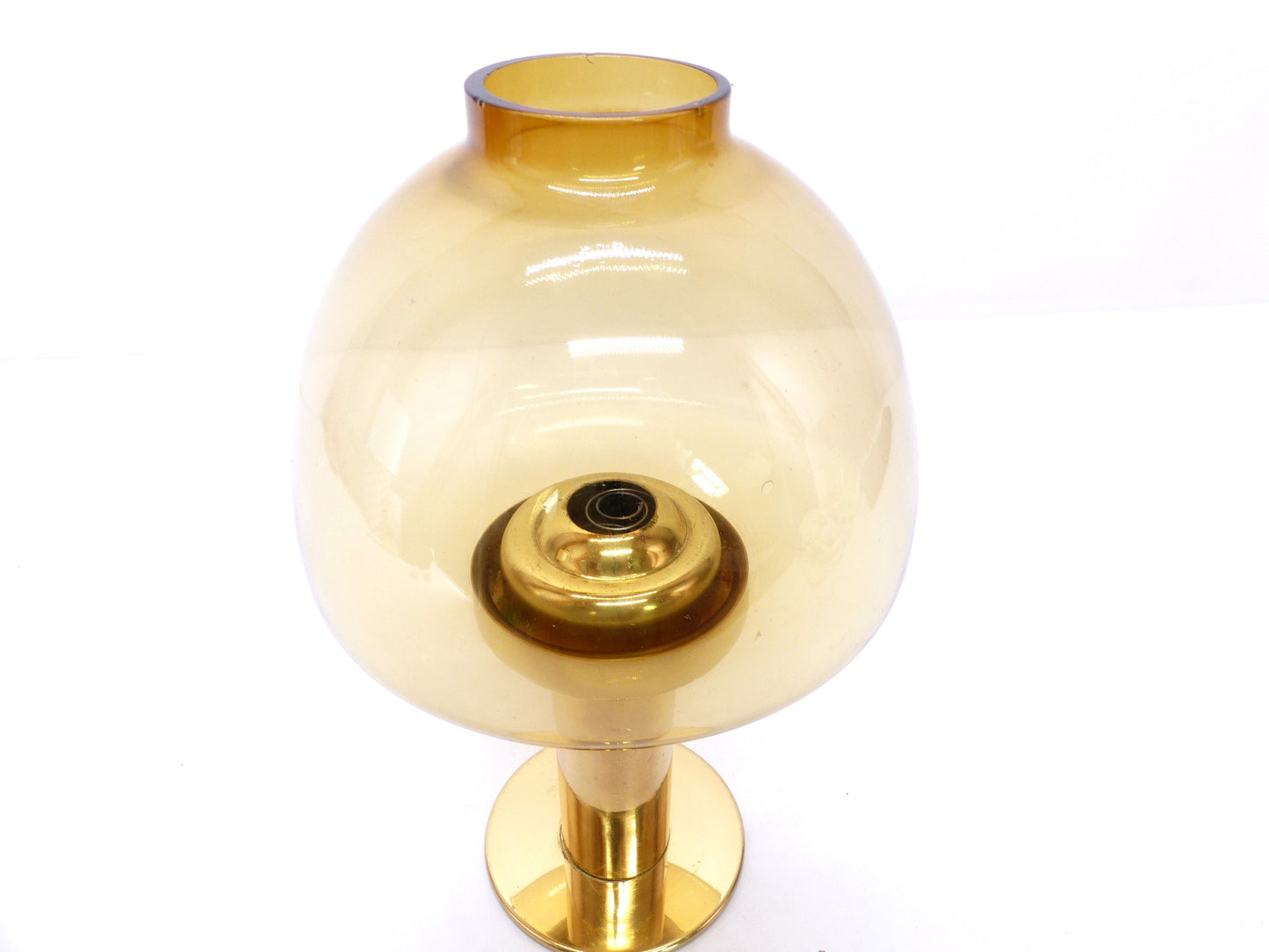Set of 5 Scandinavian candlesticks by Hans-Agne Jakobsson, Claudia model, in brass and amber glass, Sweden, 1960