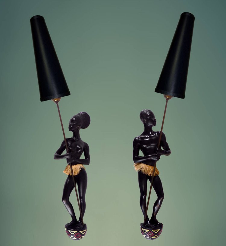 PAIR OF VINTAGE CERAMIC WALL LIGHTS 1950 ANDRÉ CARLI
