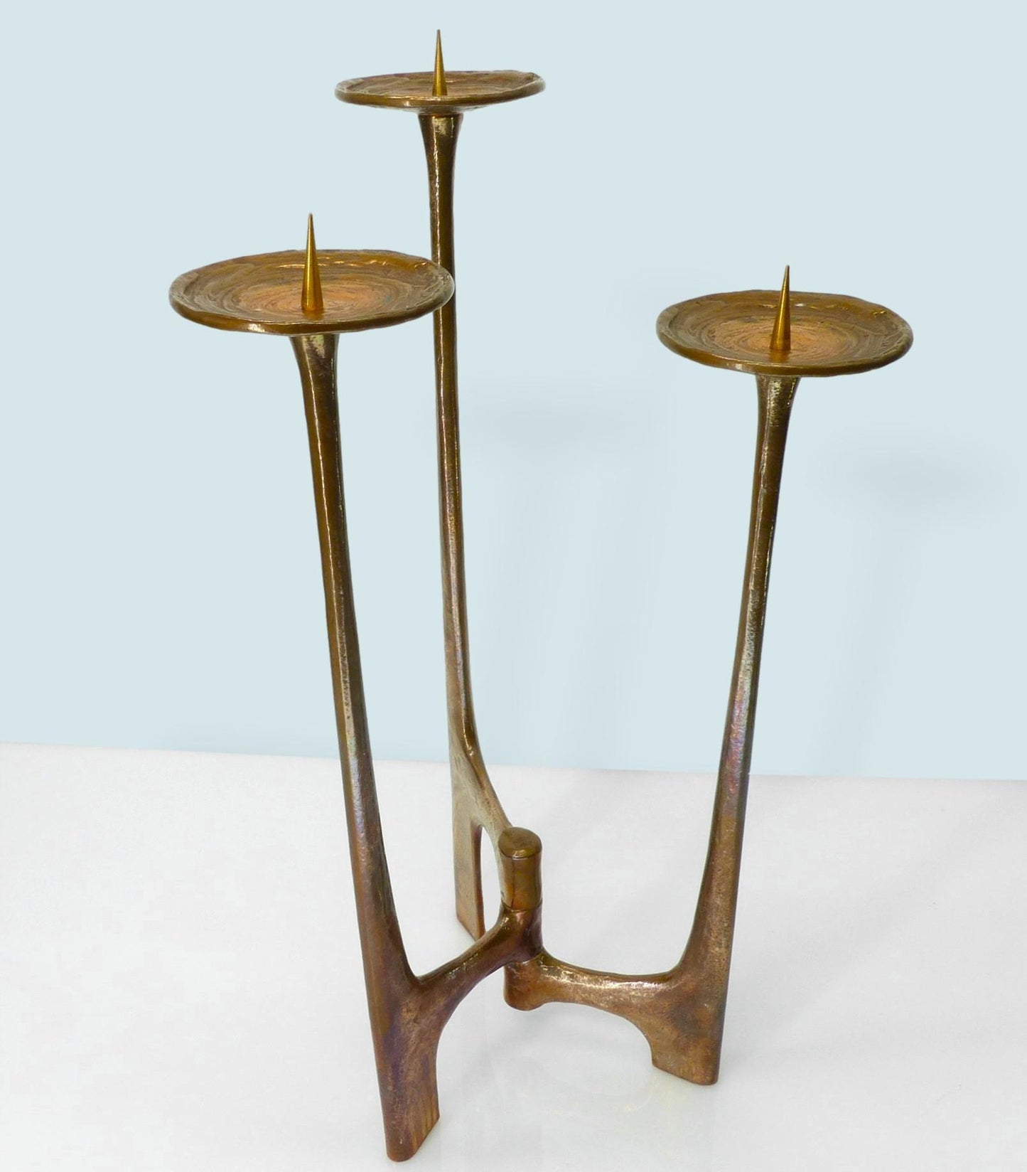 Chandelier tripode brutaliste XXL en bronze, Michael Harjes, Allemagne, 1960