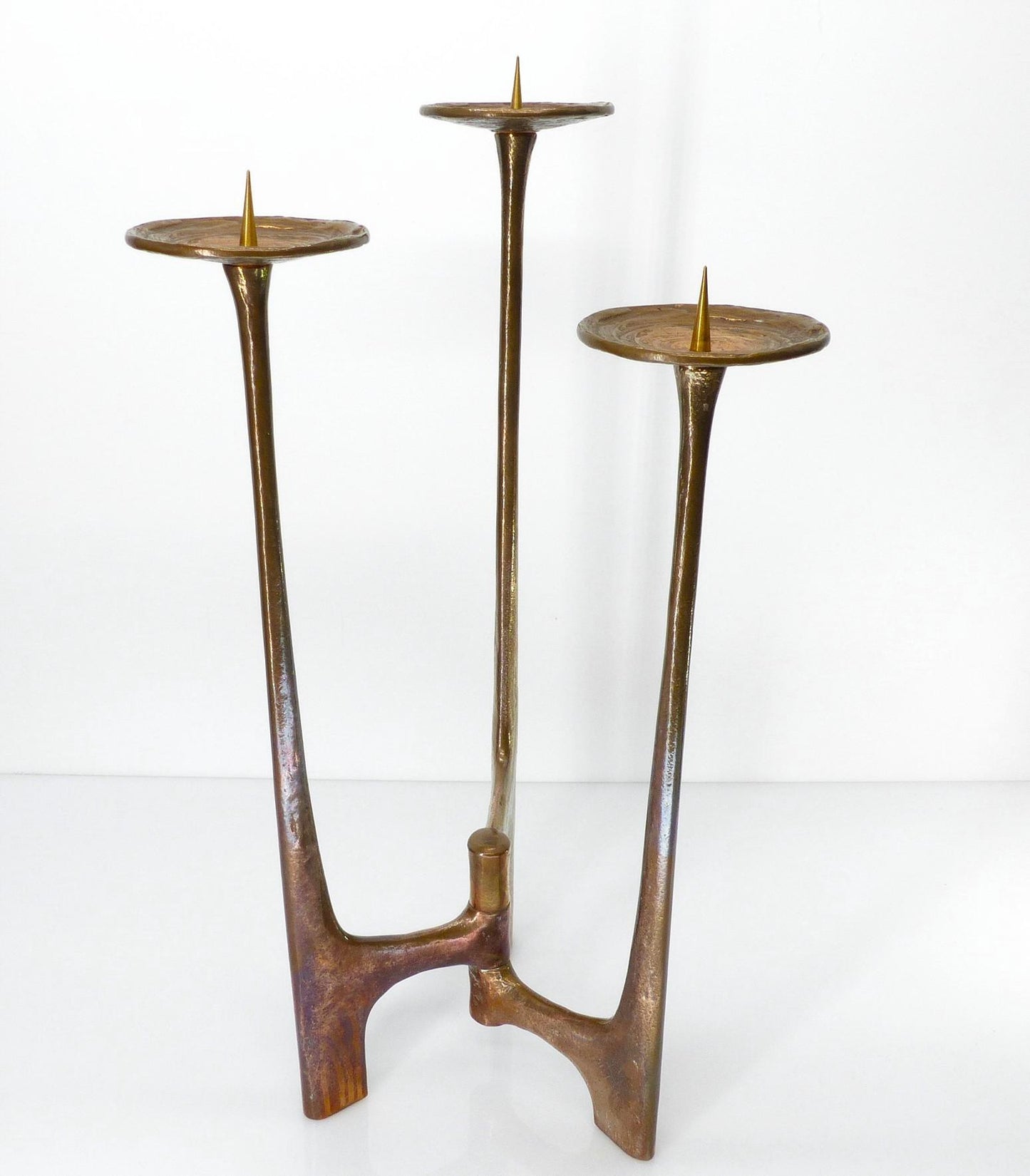 Chandelier tripode brutaliste XXL en bronze, Michael Harjes, Allemagne, 1960