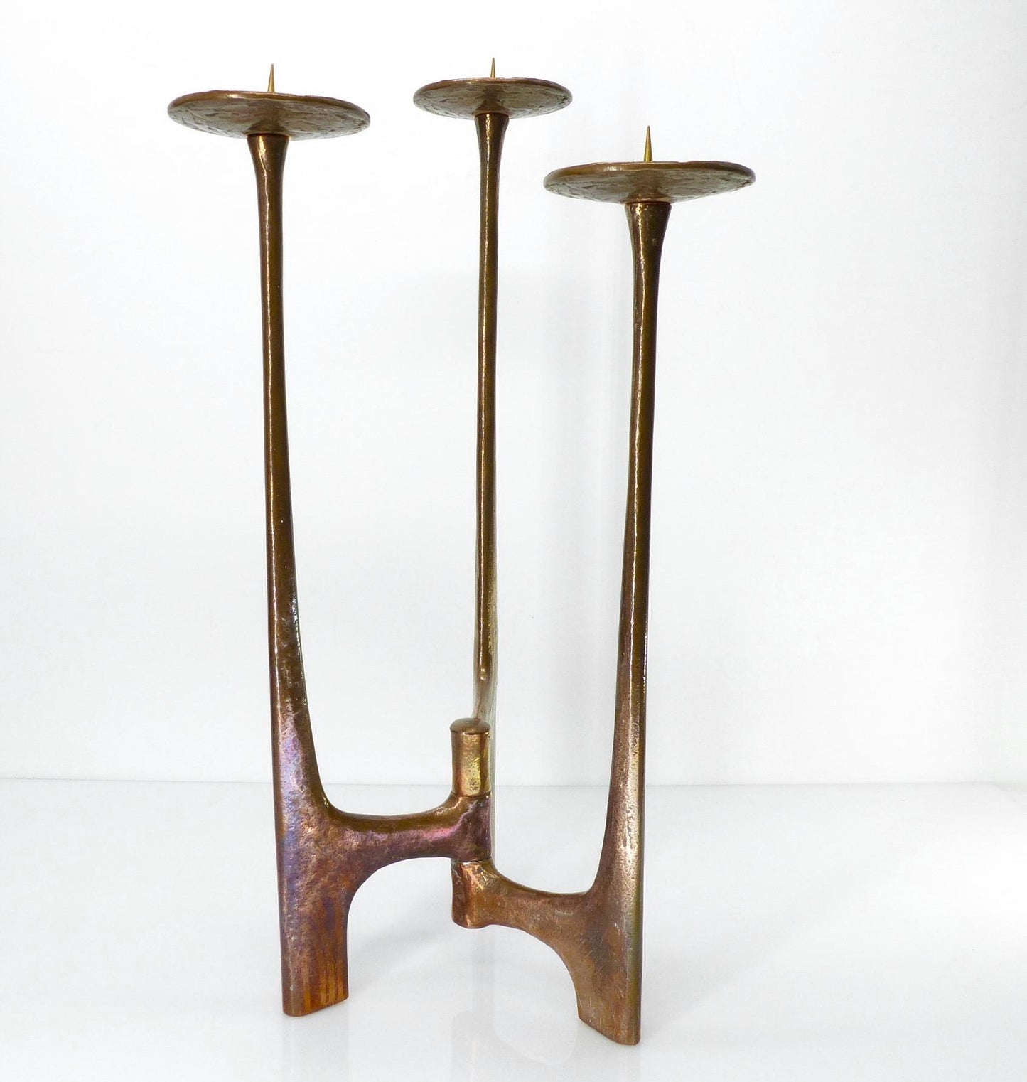 Chandelier tripode brutaliste XXL en bronze, Michael Harjes, Allemagne, 1960
