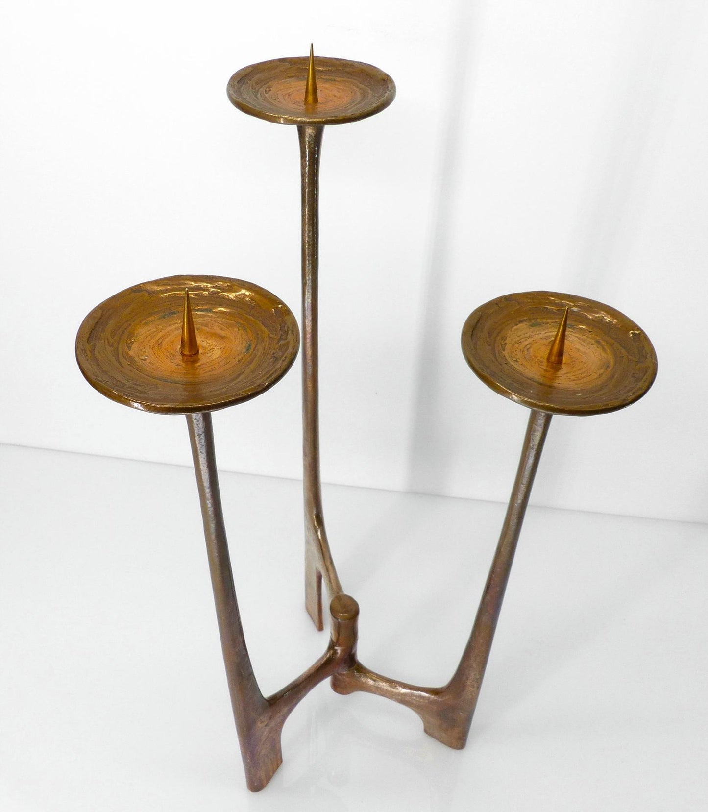 Chandelier tripode brutaliste XXL en bronze, Michael Harjes, Allemagne, 1960