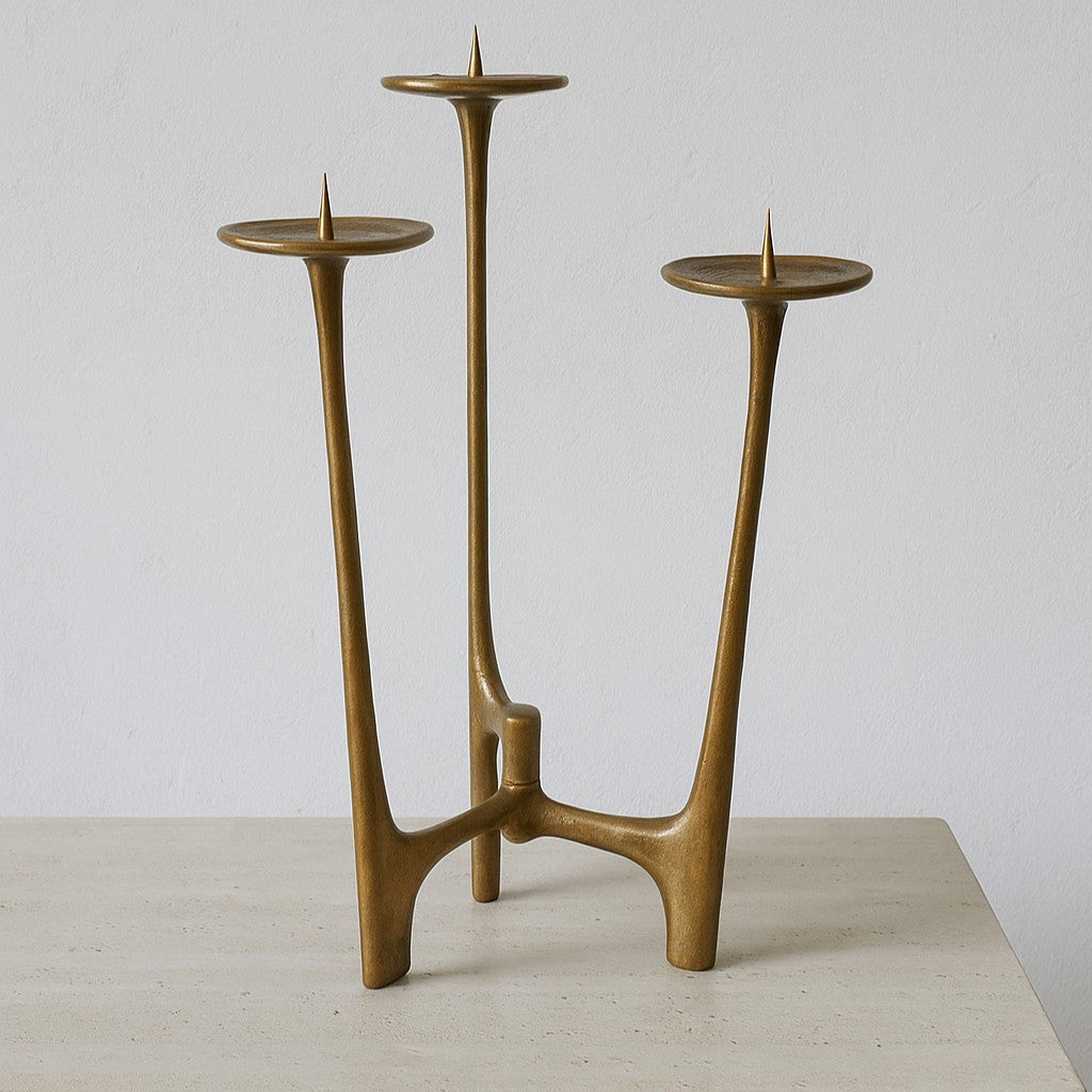 "Chandelier tripode brutaliste en bronze signé Michael Harjes, circa 1960, Allemagne"