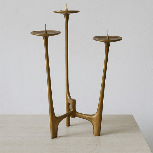 "Chandelier tripode brutaliste en bronze signé Michael Harjes, circa 1960, Allemagne"