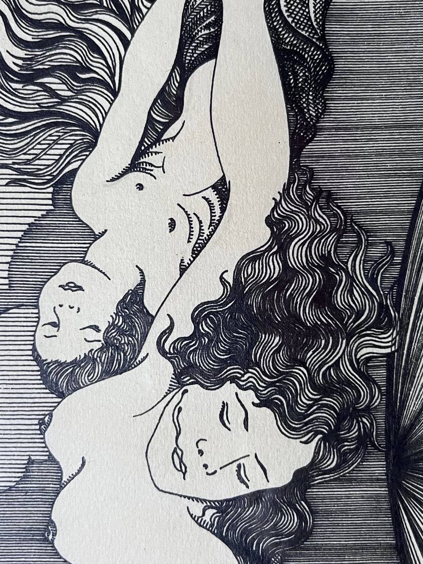 Hans Beers (1946) – Encre de Chine, vanité et nus féminins, circa 1970