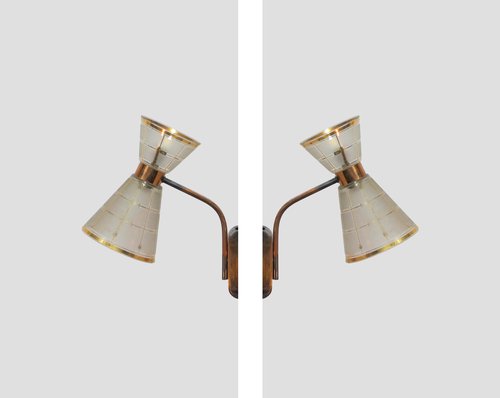 PAIRE D'APPLIQUES DIABOLO EN VERRE