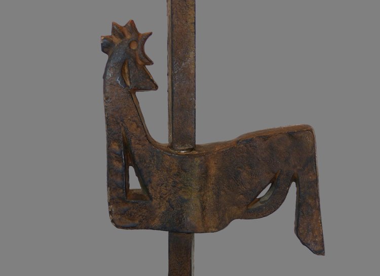 LAMPADAIRE FER FORGÉ AU COQ DES ATELIERS MAROLLES 1950