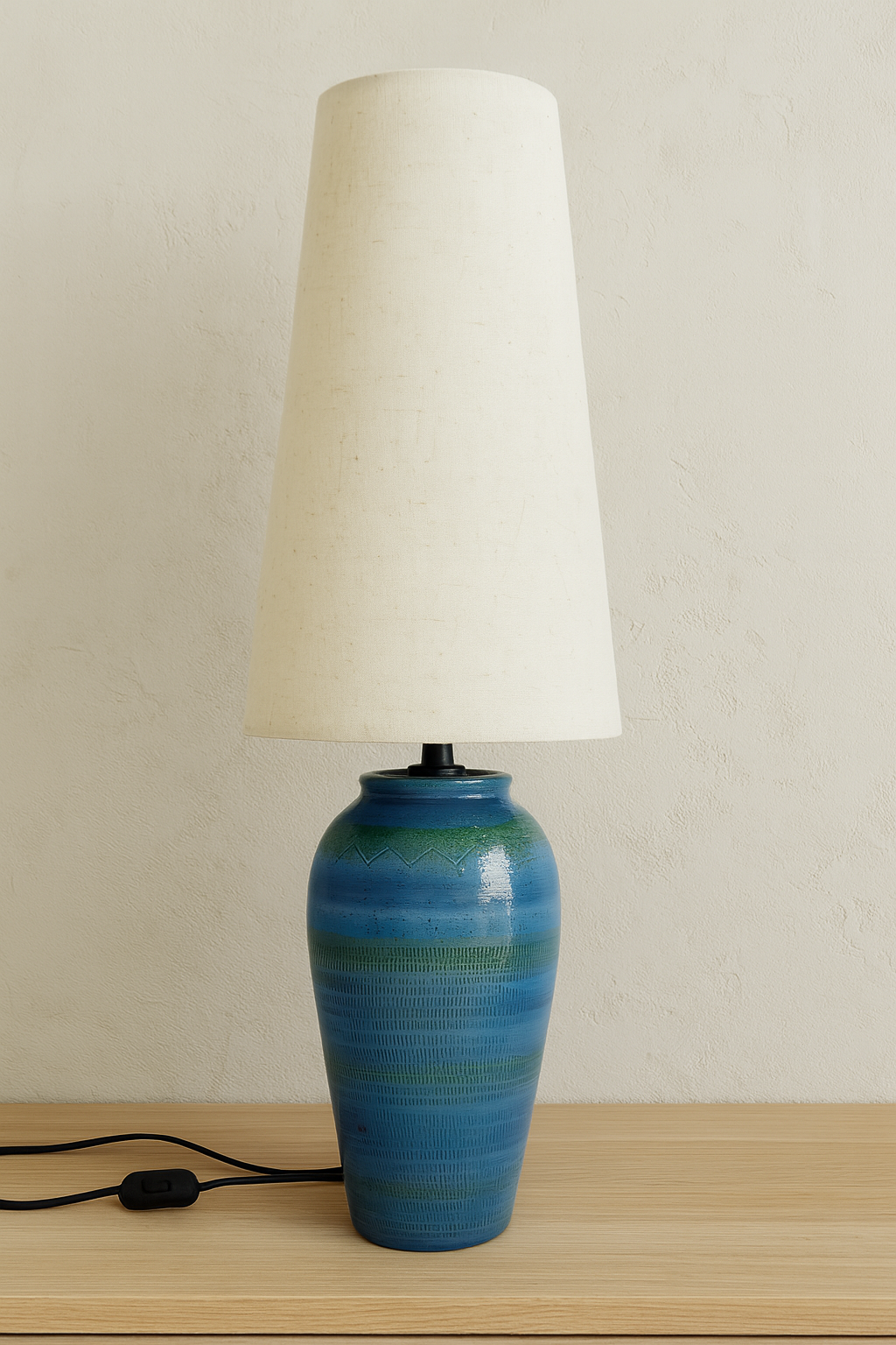 Lampe en faïence bleue, Italie, circa 1980