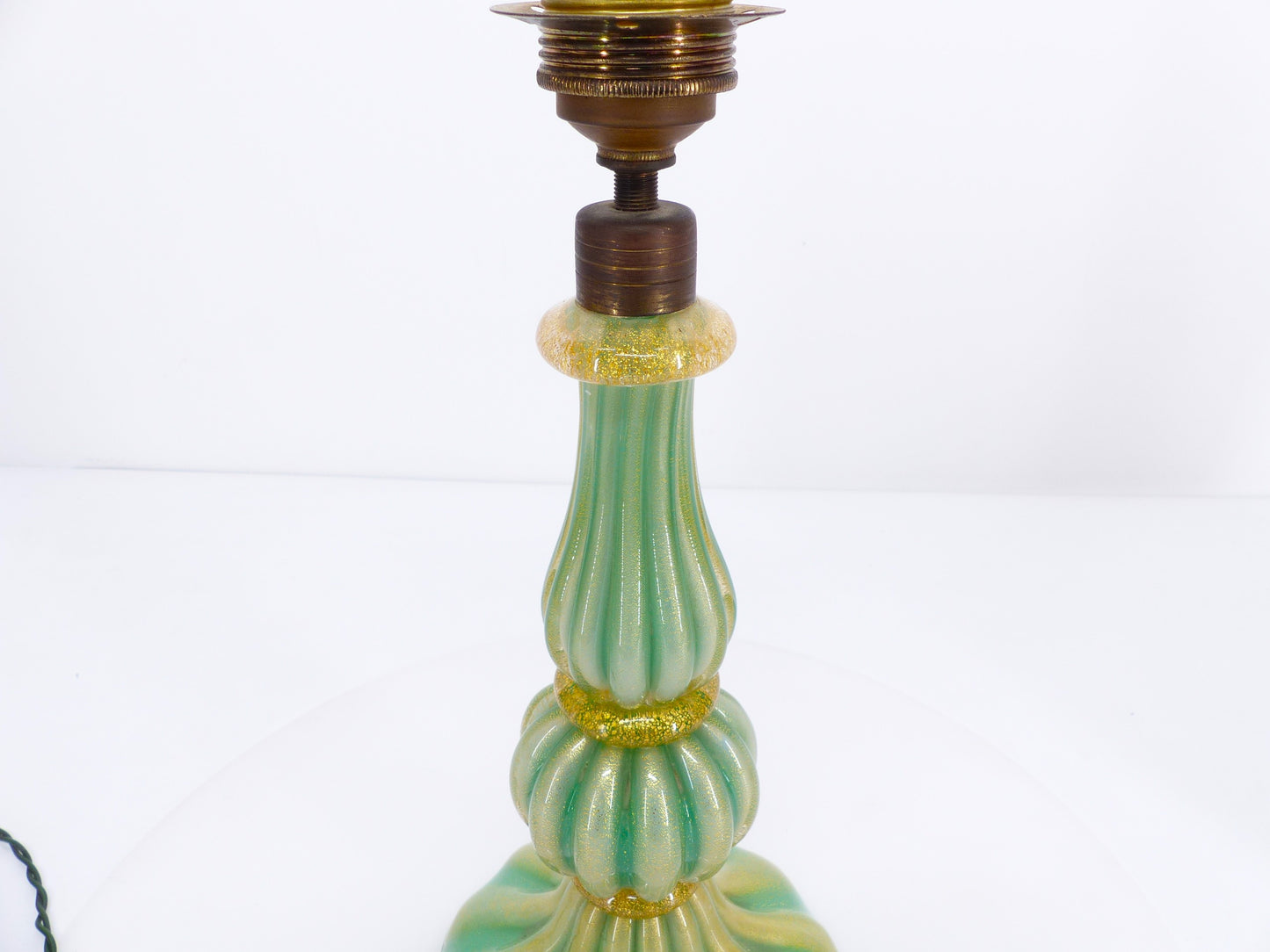 Lampe Murano turquoise et abat-jour en soie rose 1940