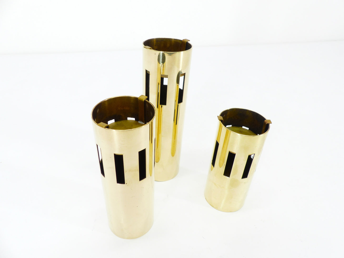 Set de 3 photophores modernistes en laiton, design Kullamässing, Suède, 1960-1970