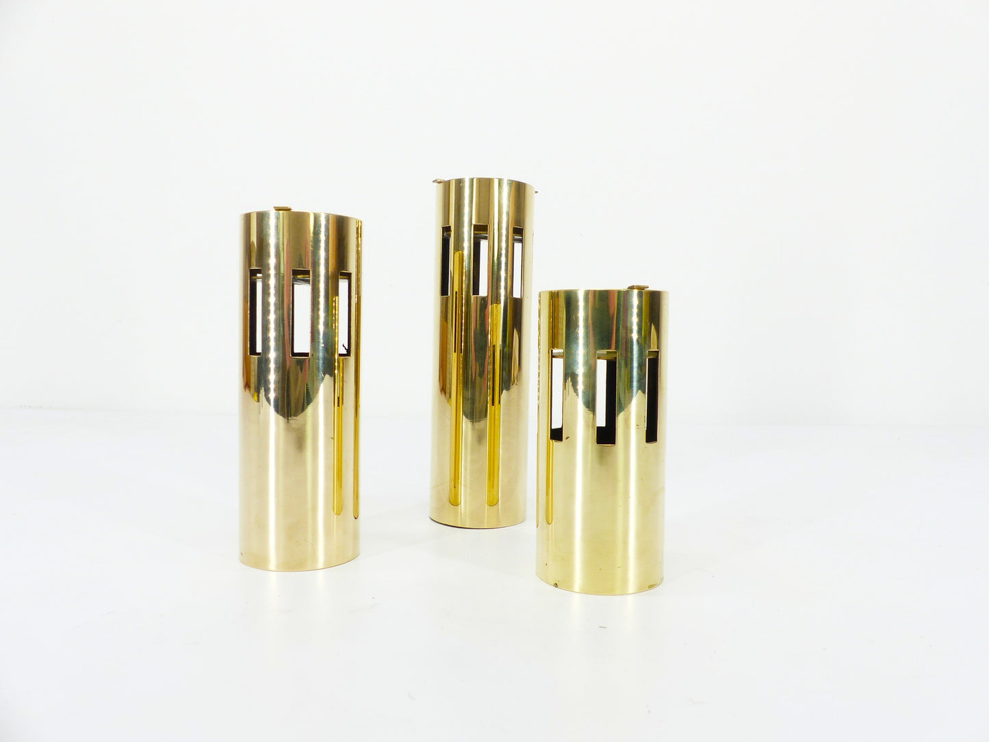 Set de 3 photophores modernistes en laiton, design Kullamässing, Suède, 1960-1970