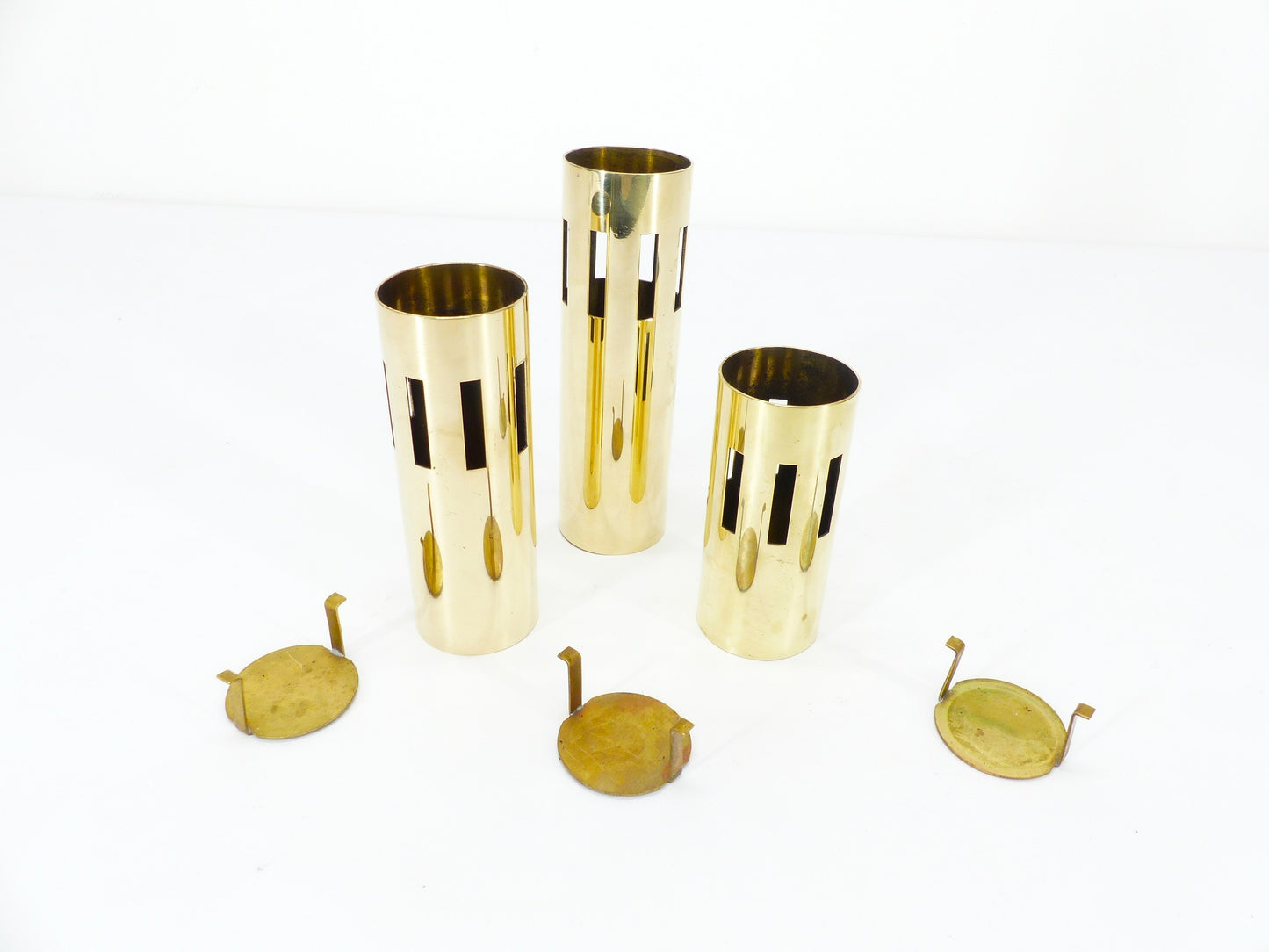 Set de 3 photophores modernistes en laiton, design Kullamässing, Suède, 1960-1970