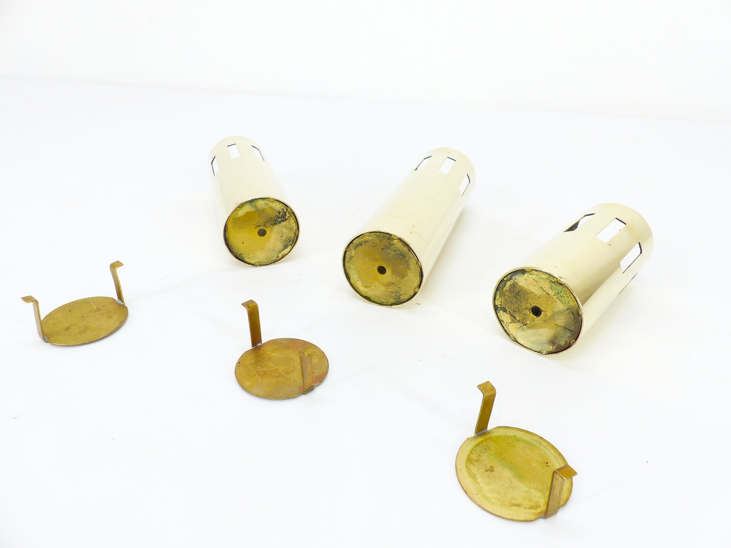 Set de 3 photophores modernistes en laiton, design Kullamässing, Suède, 1960-1970