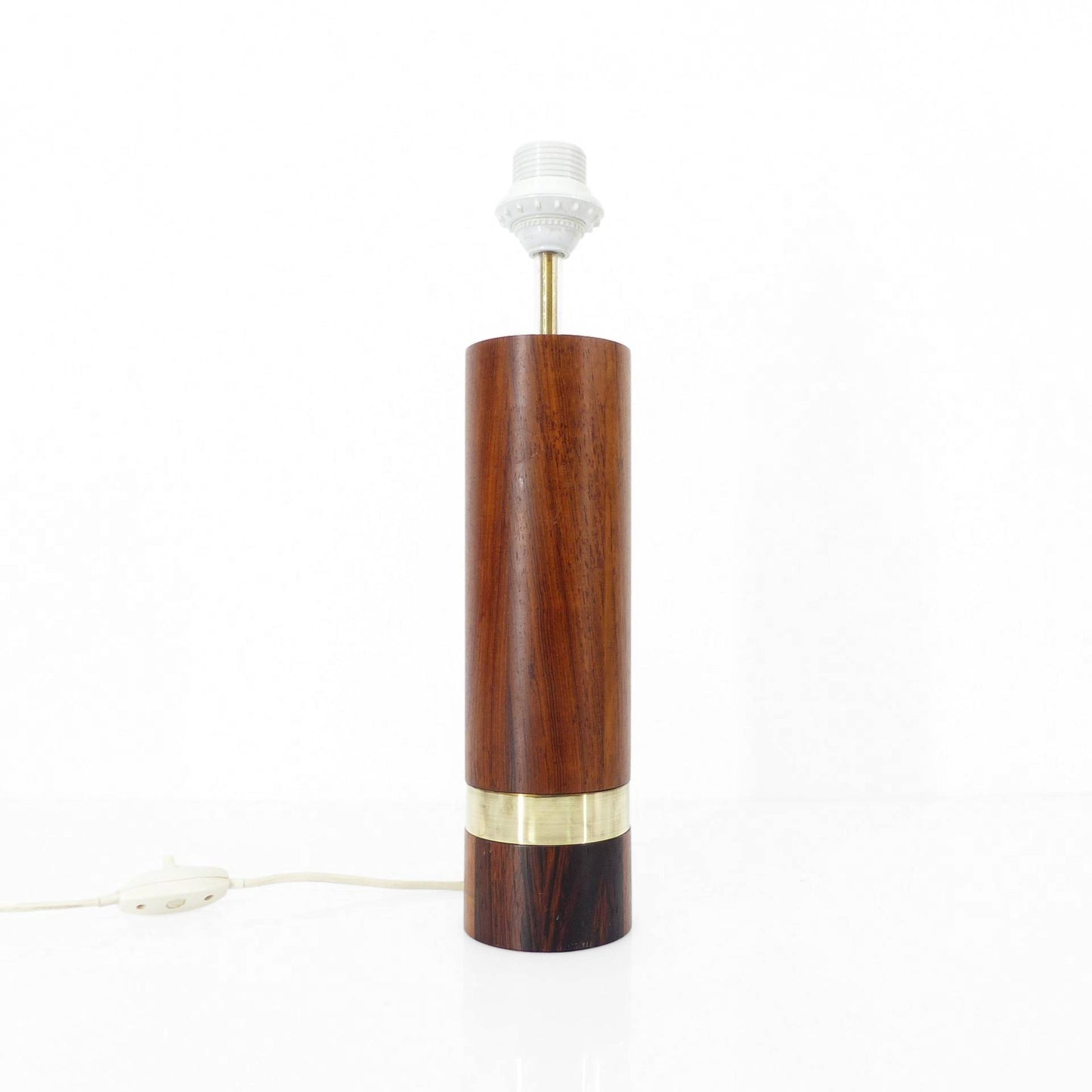 Pied de lampe scandinave en bois exotique et laiton, circa 1970