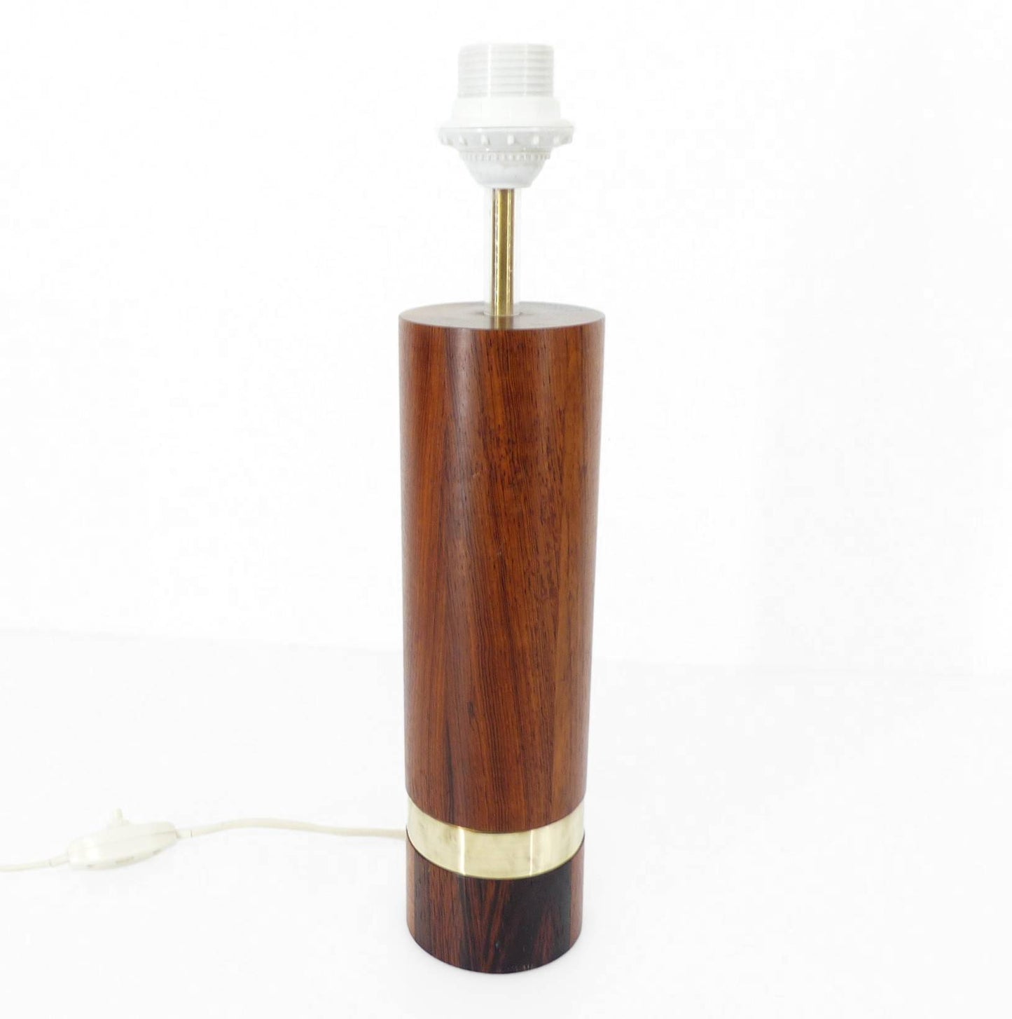 Pied de lampe scandinave en bois exotique et laiton, circa 1970