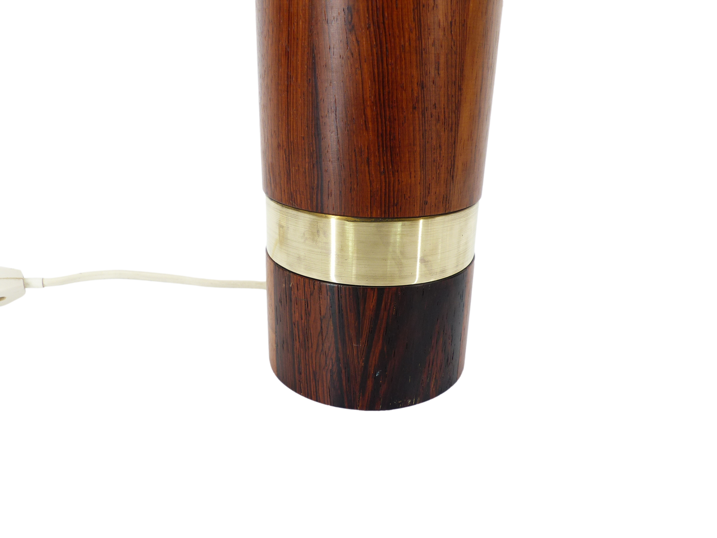 Pied de lampe scandinave en bois exotique et laiton, circa 1970