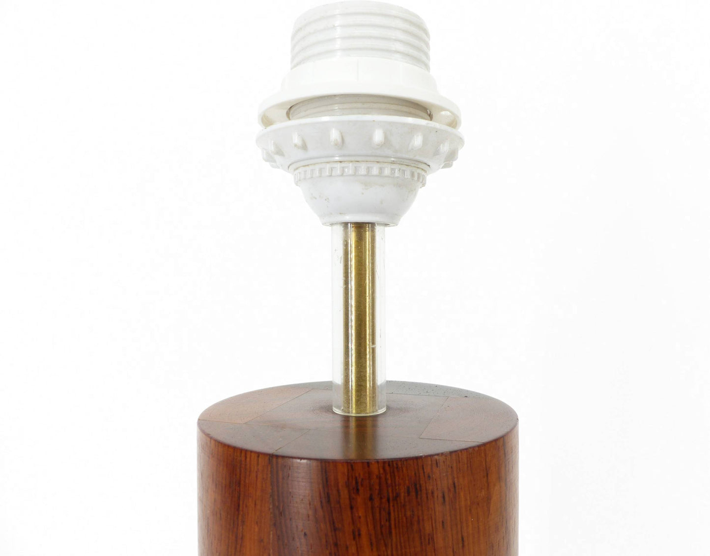 Pied de lampe scandinave en bois exotique et laiton, circa 1970