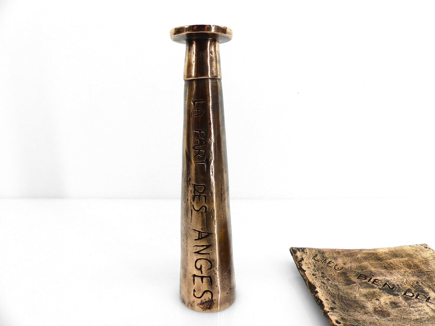 Set coupelle cendrier et bougeoir brutaliste en bronze, France, circa 1980