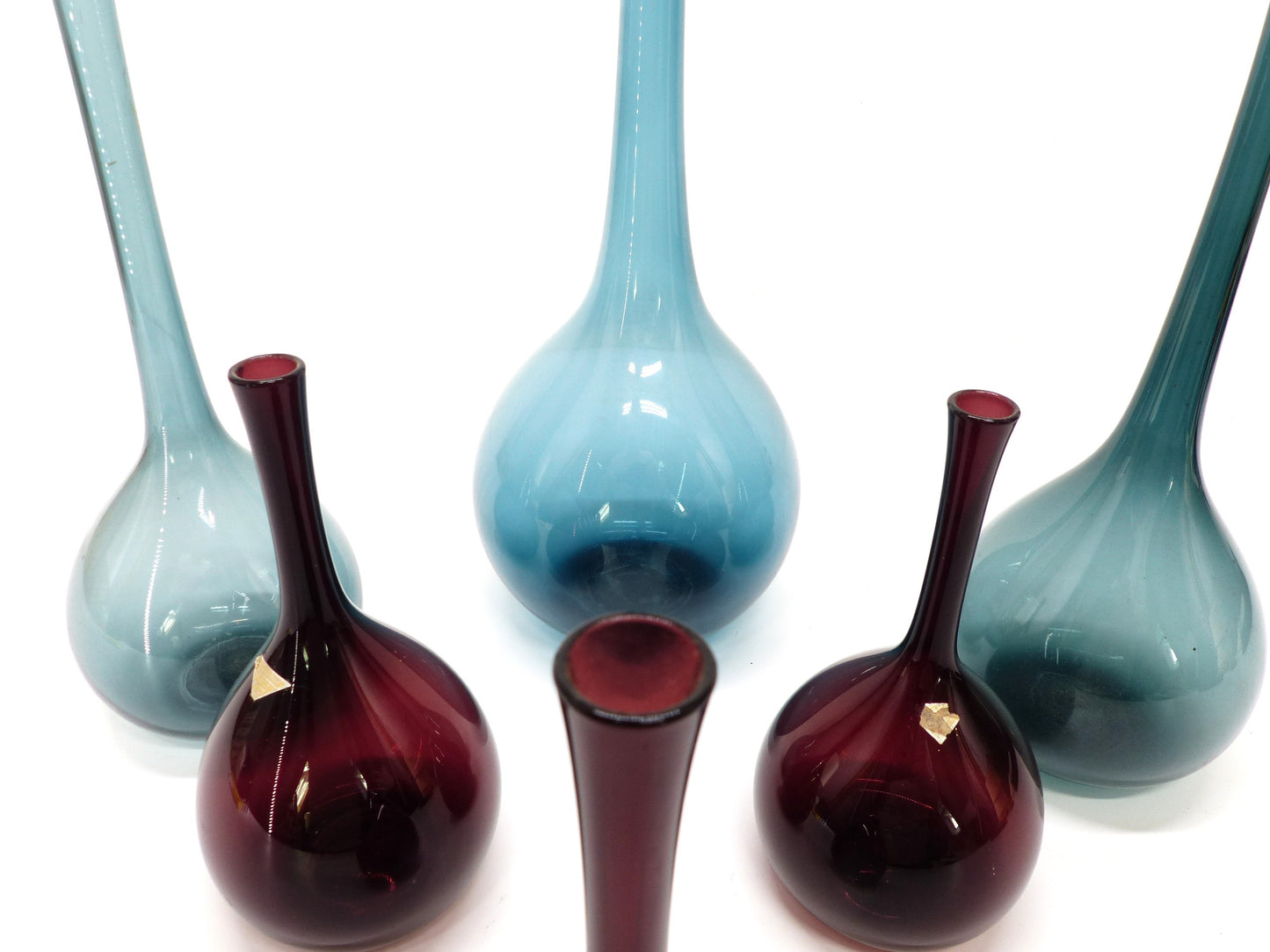 Set de 6 vases tulipe en verre soufflé par Arthur Percy, Gullaskruf, Suède 1950.