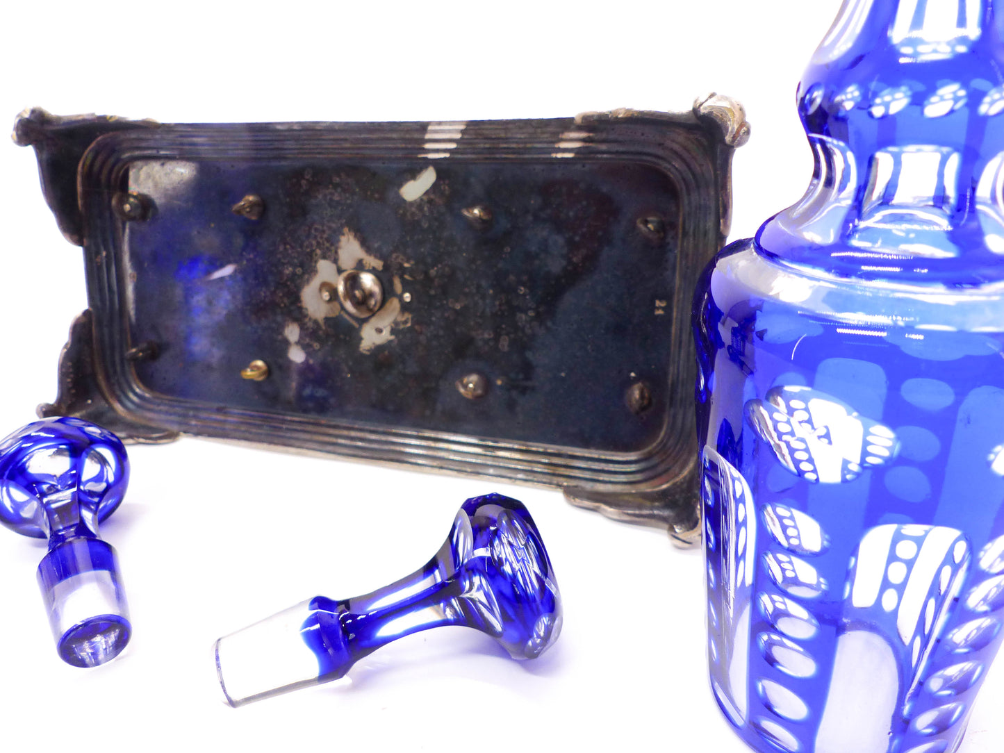 Christofle silver and cobalt blue crystal oil and vinegar cruet set, 19th century