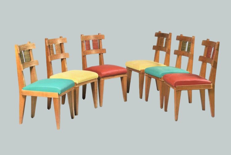 ENSEMBLE DE 6 CHAISES VINTAGES EN MERISIER 1940-1950