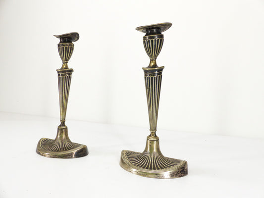 PAIR OF ENGLISH SILVER METAL CANDLE HOLDERS