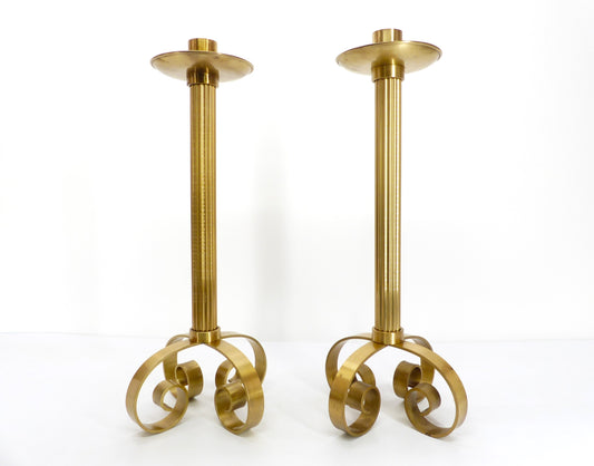 Pair of XXL Scandinavian brass candlesticks Ivar Ålenius Björk for Ystad Metall 1960