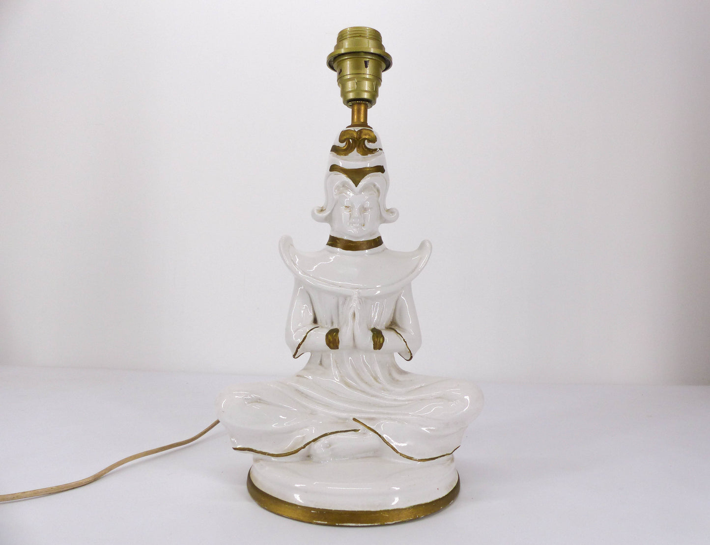 Grand pied de lampe d'un bouddha porcelaine 1950