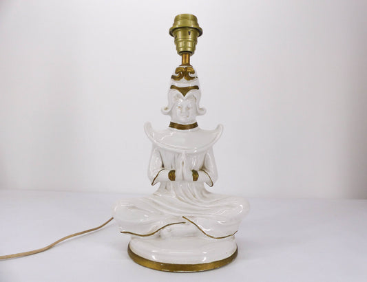 Grand pied de lampe d'un bouddha porcelaine 1950