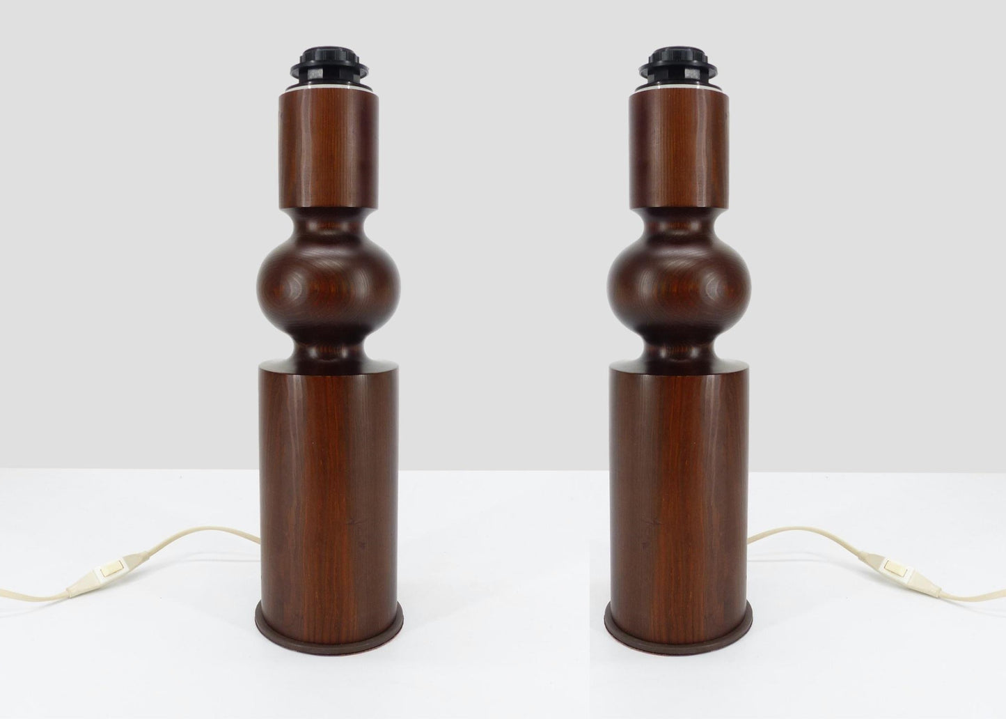 Pair of Scandinavian wooden lamp bases Uno & Östen Kristiansson Luxus 1970