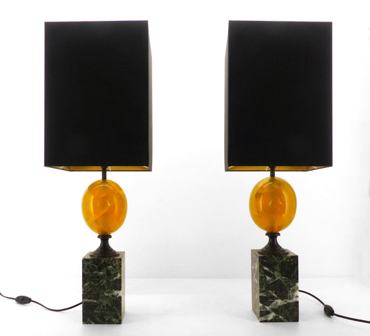 Pair of Maison Charles egg fractal resin and marble lamps