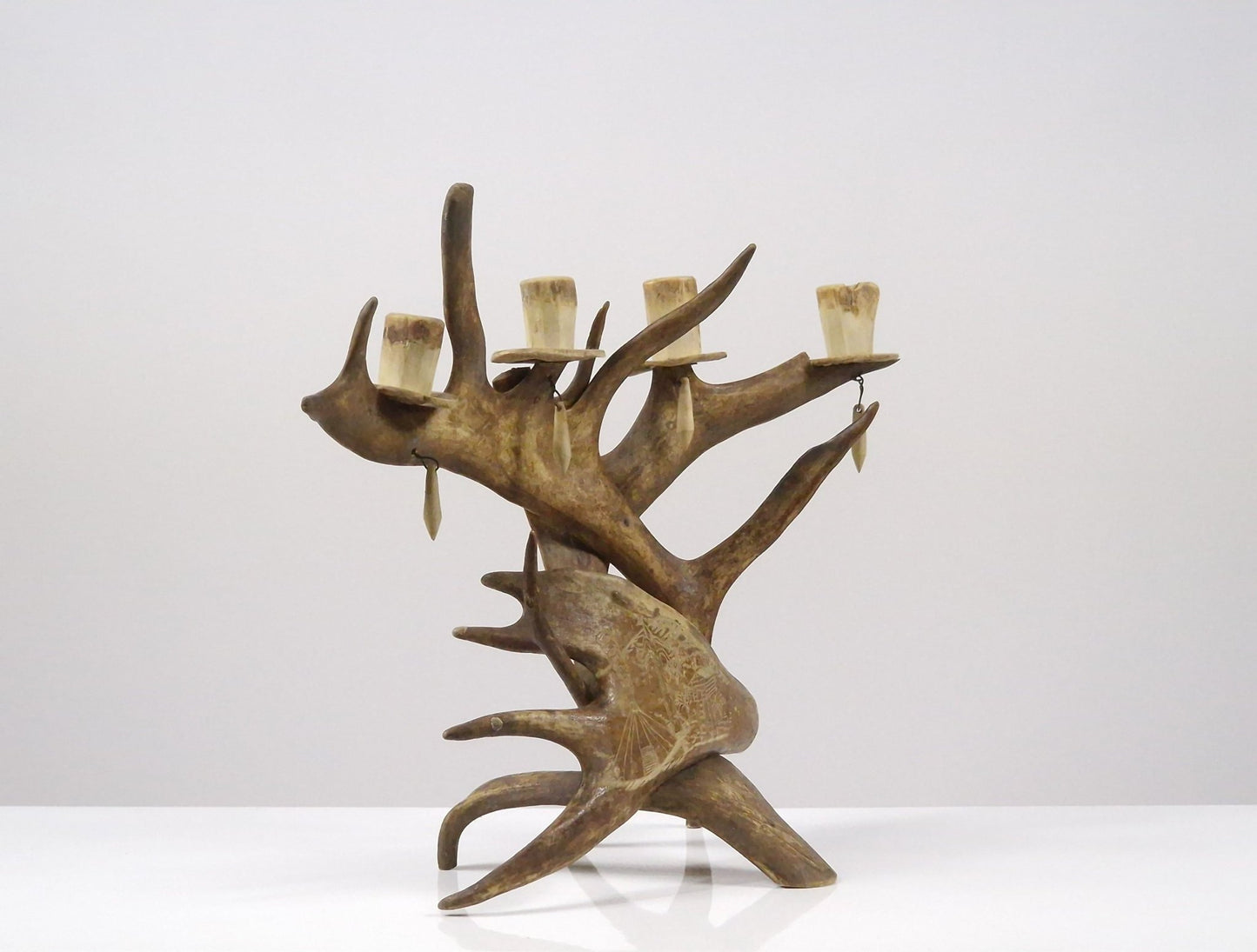 Traditional Scandinavian candlestick in reindeer wood