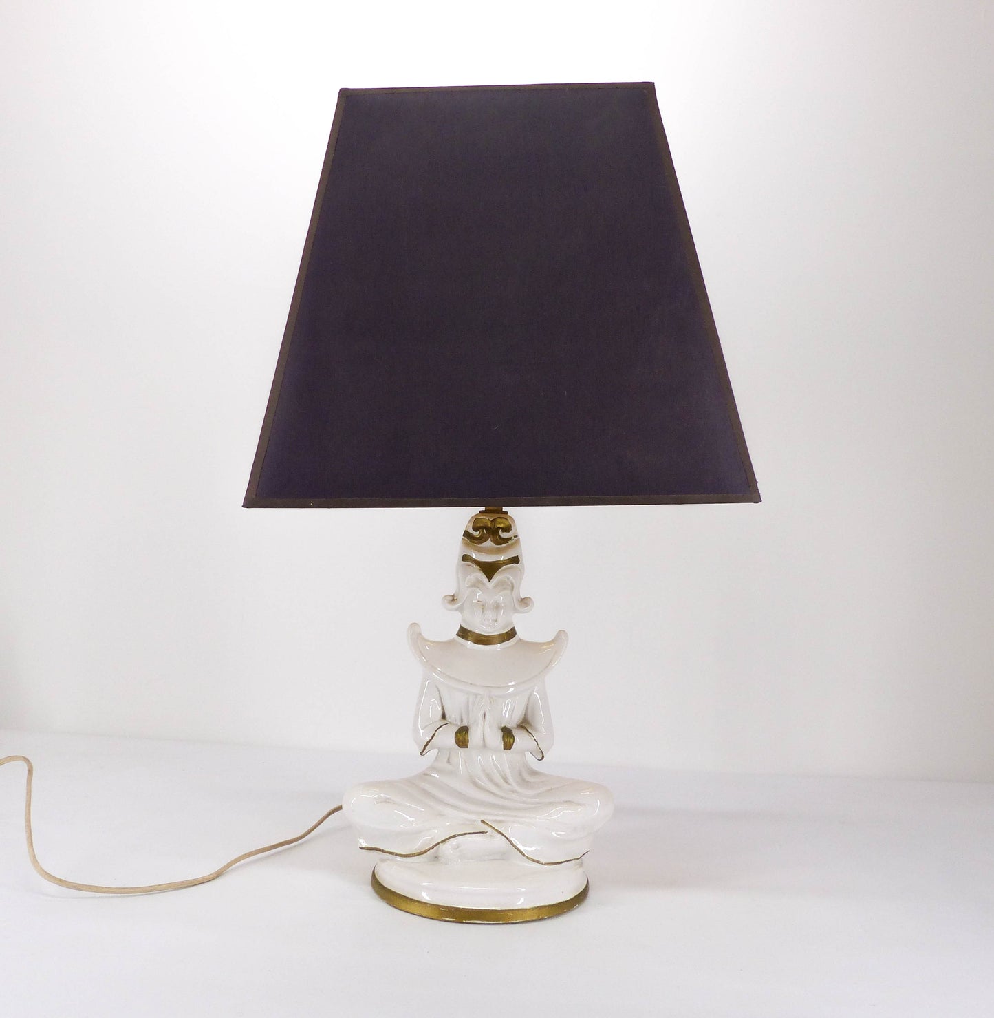 Grand pied de lampe d'un bouddha porcelaine 1950